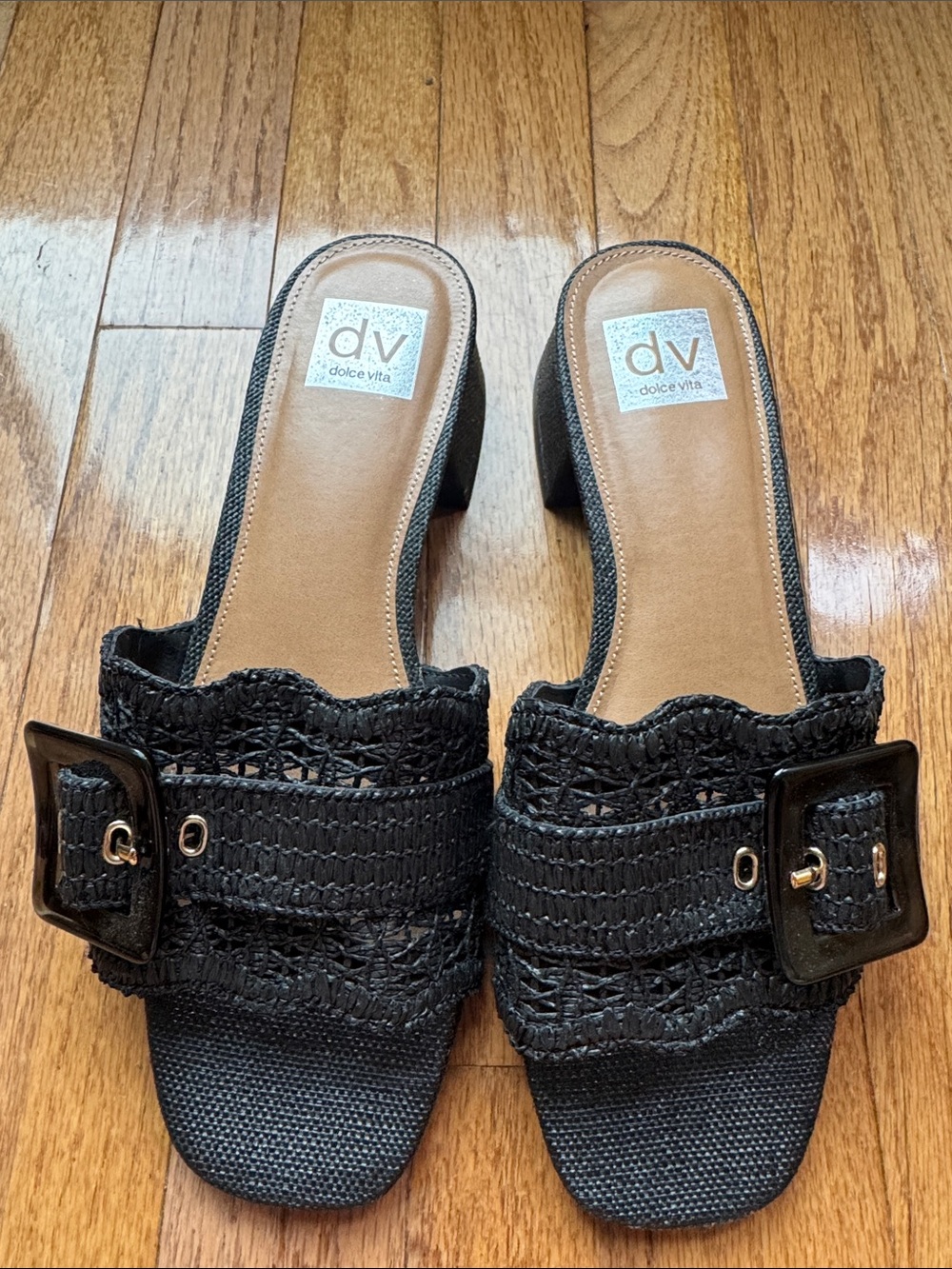 Brand New: DV by Dolce Vita Black Buckle Woven Slide Mules